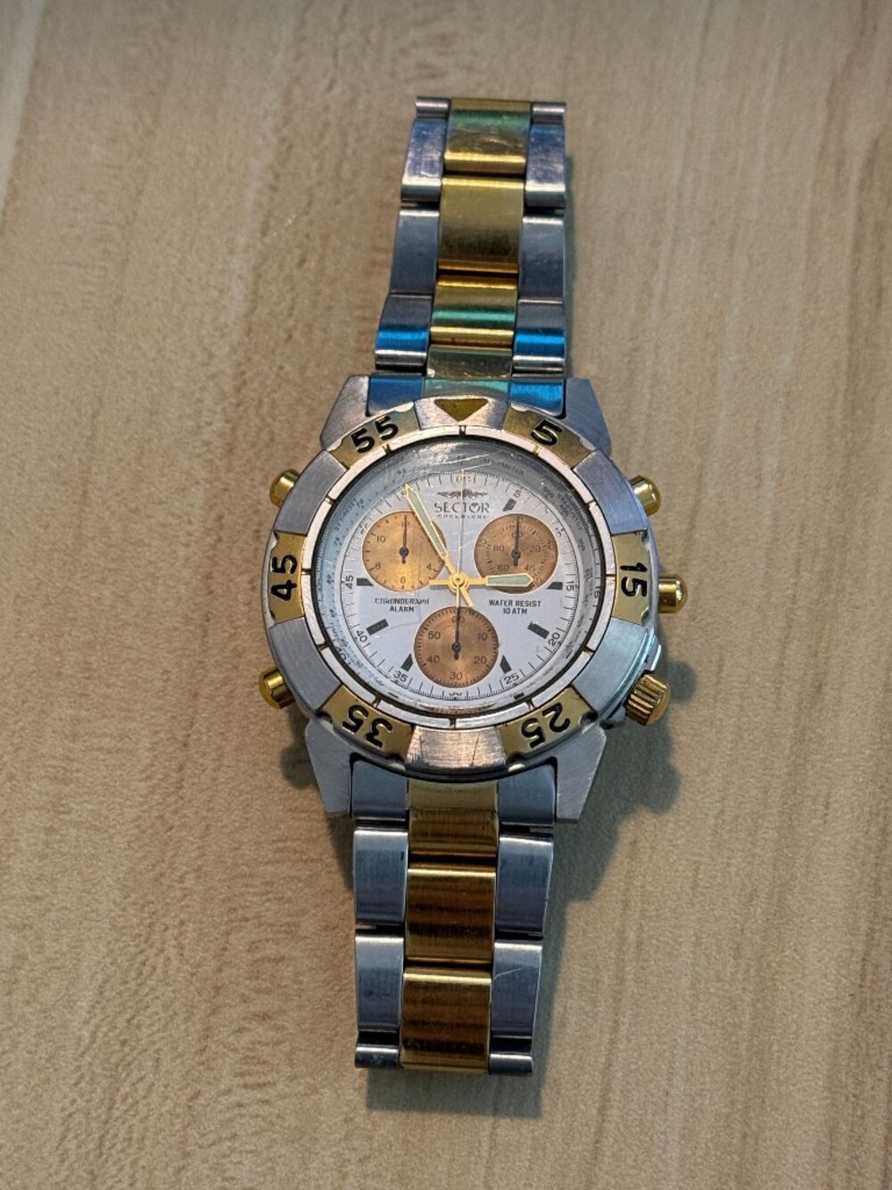 Sector Adventure Two-Tone Chronograph Alarm Watch Swiss 10ATM